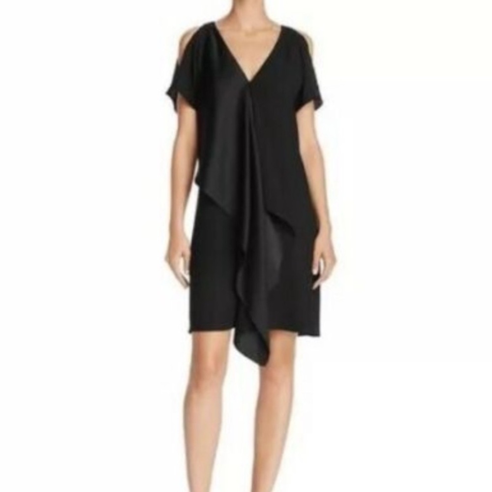 Adrianna Papell Crepe Back Satin Ruffle Shift Dress